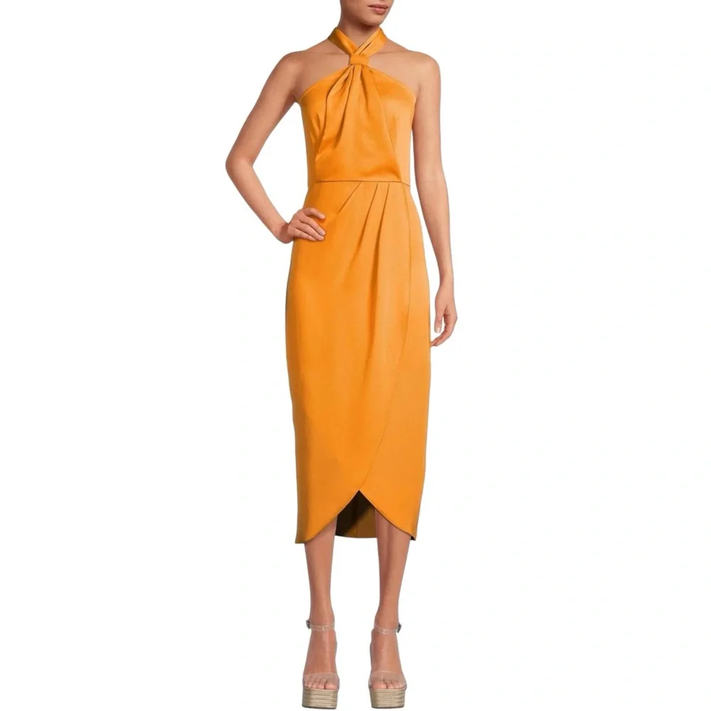 NWT Gianni Bini Addie Halter Orange Midi Dress 12 in Papaya